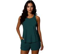 Women's Modest Two-Piece Tankini Swimsuit Set with Tummy Control, Beach Vacation Bathing Suit Featuring Tank Top and Palm Tree Print Shorts