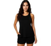 Women's Modest Two-Piece Tankini Swimsuit Set with Tummy Control, Beach Vacation Bathing Suit Featuring Tank Top and Palm Tree Print Shorts