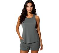 Women's Modest Two-Piece Tankini Swimsuit Set with Tummy Control, Beach Vacation Bathing Suit Featuring Tank Top and Palm Tree Print Shorts