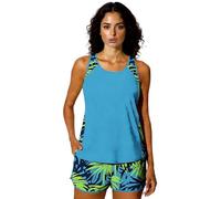 Women's Modest Two-Piece Tankini Swimsuit Set with Tummy Control, Beach Vacation Bathing Suit Featuring Tank Top and Palm Tree Print Shorts