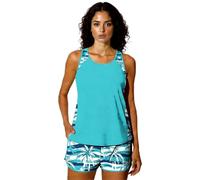 Women's Modest Two-Piece Tankini Swimsuit Set with Tummy Control, Beach Vacation Bathing Suit Featuring Tank Top and Palm Tree Print Shorts