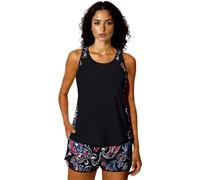 Women's Modest Two-Piece Tankini Swimsuit Set with Tummy Control, Beach Vacation Bathing Suit Featuring Tank Top and Palm Tree Print Shorts