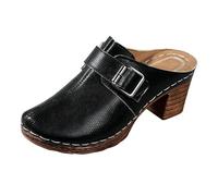 Womens Mule Slippers Block Heel Wedge Sandals Wide Fit Clogs with Arch Support Ladies Orthopedic Sandal Summer Sliders Soft Cushioned Insole Slip on Closed Toe Platform Slippers for Beach Walking