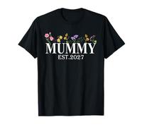 Womens Mummy EST. 2027 Promocionado a mamá Flor Embarazo Camiseta