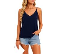 Women's Navy Blue V Neck Camisole Tank Top Summer Casual Loose Fit Sleeveless Blouse Double Strap Basic Undershirt for Layering Beach Vacation
