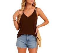 Women's Navy Blue V-Neck Camisole Tank Top with Double Spaghetti Straps Casual Solid Color Sleeveless Blouse for Summer Layering Undershirt