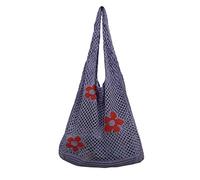 Women's New Japanese And Korean Tote Bag Flower Knitted Mesh Hollow Shoulder(A)
