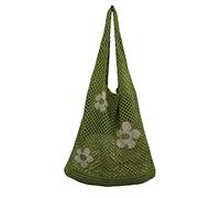Women's New Japanese And Korean Tote Bag Flower Knitted Mesh Hollow Shoulder(Green)