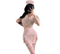 Women's Nursing Uniforms Spaghetti Strap Lace Perspective Sexy Clothing Sex Fashion Cosplay Erotic Lingerie S-Pink Talla única