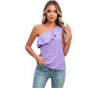 Women's One Shoulder Ruffle Top Summer Eyelet Asymmetrical Tank Top Casual Sleeveless Blouse Solid Color Vacation Outfit Black Fashion