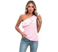 Women's One Shoulder Ruffle Top Summer Eyelet Asymmetrical Tank Top Casual Sleeveless Blouse Solid Color Vacation Outfit Black Fashion