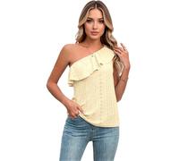 Women's One Shoulder Ruffle Top Summer Eyelet Asymmetrical Tank Top Casual Sleeveless Blouse Solid Color Vacation Outfit Black Fashion