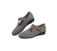 Women's Orthopedic Closed Toe Wedge Shoes Mary Jane Flats Fashion Solid Color Suede Bowknot Round Toe for Ballerina Office Work Walking Business (Gray,37)