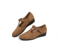 Women's Orthopedic Closed Toe Wedge Shoes Mary Jane Flats Fashion Solid Color Suede Bowknot Round Toe for Ballerina Office Work Walking Business (Brown,40)