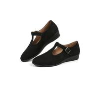 Women's Orthopedic Closed Toe Wedge Shoes Mary Jane Flats Fashion Solid Color Suede Bowknot Round Toe for Ballerina Office Work Walking Business (Black,40)