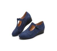 Women's Orthopedic Closed Toe Wedge Shoes Mary Jane Flats Fashion Solid Color Suede Bowknot Round Toe for Ballerina Office Work Walking Business (Blue,38)