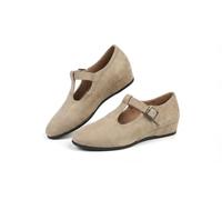 Women's Orthopedic Closed Toe Wedge Shoes Mary Jane Flats Fashion Solid Color Suede Bowknot Round Toe for Ballerina Office Work Walking Business (Khaki,35.5)