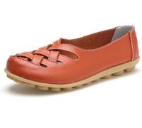 Women's Orthopedic Comfort Loafers Stylish Orthopedic Leather Shoes Hollow Soft Flats Sandals Slip-On Shoes (Orange,36)