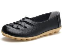 Women's Orthopedic Comfort Loafers Stylish Orthopedic Leather Shoes Hollow Soft Flats Sandals Slip-On Shoes (Black,39)