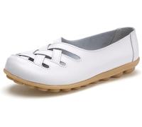 Women's Orthopedic Comfort Loafers Stylish Orthopedic Leather Shoes Hollow Soft Flats Sandals Slip-On Shoes (White,36)
