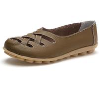 Women's Orthopedic Comfort Loafers Stylish Orthopedic Leather Shoes Hollow Soft Flats Sandals Slip-On Shoes (Coffee,38)