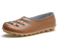 Women's Orthopedic Comfort Loafers Stylish Orthopedic Leather Shoes Hollow Soft Flats Sandals Slip-On Shoes (Khaki,38)