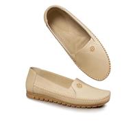 Women's Orthopedic Leather Loafers Orthopedics Slip On Shoes Stylish Orthopedic Leather Shoes (Beige,38)