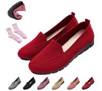 Women's Orthopedic Loafers Slip On Walking Shoes - Breathable Knit Mesh & Non-Slip Soft Sole, Lightweight Arch Support Comfort Flats for Work Travel (Red,40)