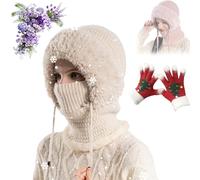 Women's Outdoors Windproof Scarf Hat, 3 in 1 Beanie Hat for Women, One Piece Fleece Lined Knit Beanie Hat Mask Set, for Cycling Skiing Cold Weather (Beige)