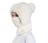 Women's Outdoors Windproof Scarf Hat,Women's Knitted Hat in Autumn and Winter with Scarf and Mask,Knit Hooded Neck Warmer,Neck Warmer Set,Thick Plush-Lined Winter (White)