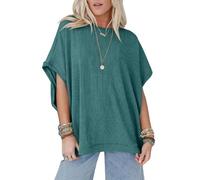 Women's Oversized Batwing Sleeve Knit Top Casual Solid Color Round Neck Loose Fit Poncho Style Tunic Blouse for Summer Fall Vacation