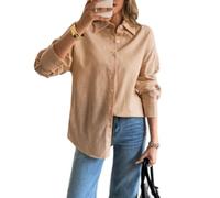 Womens Oversized Button Down Shirt Long Sleeve Boyfriend Fit Collared Top (Khaki,S)