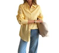 Womens Oversized Button Down Shirt Long Sleeve Boyfriend Fit Collared Top (Yellow,XL)