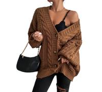 Womens Oversized Cardigan Sweater Chunky Cable Knit Relaxed Long Sleeve (Dark Brown,M)
