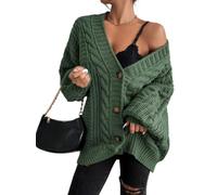 Womens Oversized Cardigan Sweater Chunky Cable Knit Relaxed Long Sleeve (Green,L)