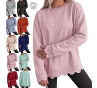 Women's Oversized Crew Neck Sweatshirt Scalloped Casual Pullover of Fall | long sleeve comfort soft cute sweater lightweight loungewear, athletic daily trendy fall outfits