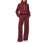 Women's Oversized Half-Zip Pullover and Wide-Leg Pants Lounge Set, Soft Fleece Tracksuit for Casual Wear