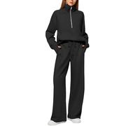 Women's Oversized Half-Zip Pullover and Wide-Leg Pants Lounge Set, Soft Fleece Tracksuit for Casual Wear