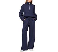 Women's Oversized Half-Zip Pullover and Wide-Leg Pants Lounge Set, Soft Fleece Tracksuit for Casual Wear