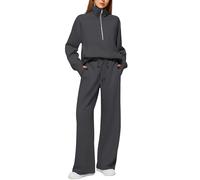 Women's Oversized Half-Zip Pullover and Wide-Leg Pants Lounge Set, Soft Fleece Tracksuit for Casual Wear