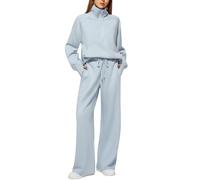 Women's Oversized Half-Zip Pullover and Wide-Leg Pants Lounge Set, Soft Fleece Tracksuit for Casual Wear