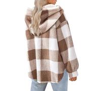 Womens Oversized Sherpa Jacket Fuzzy Fleece Jacket Botton Up Outerwear Sweater Coat with Hood