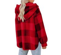 Womens Oversized Sherpa Jacket Fuzzy Fleece Jacket Botton Up Outerwear Sweater Coat with Hood