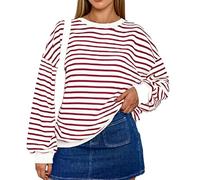 Women's Oversized Striped Sweatshirt Long Sleeve Crewneck Pullover Casual Loose Fit Top Fall Winter Fashion Streetwear Trendy Comfy Cotton Blend