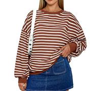 Women's Oversized Striped Sweatshirt Long Sleeve Crewneck Pullover Casual Loose Fit Top Fall Winter Fashion Streetwear Trendy Comfy Cotton Blend
