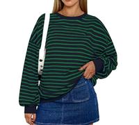 Women's Oversized Striped Sweatshirt Long Sleeve Crewneck Pullover Casual Loose Fit Top Fall Winter Fashion Streetwear Trendy Comfy Cotton Blend