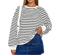 Women's Oversized Striped Sweatshirt Long Sleeve Crewneck Pullover Casual Loose Fit Top Fall Winter Fashion Streetwear Trendy Comfy Cotton Blend