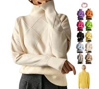 Women's Oversized Turtleneck Diamond Knit Sweater Loose Pullover Top