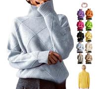 Women's Oversized Turtleneck Diamond Knit Sweater Loose Pullover Top