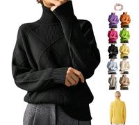 Women's Oversized Turtleneck Diamond Knit Sweater Loose Pullover Top